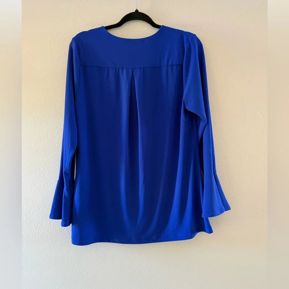 Susan Graver Royal Blue Blouse With Bell Sleeves - Picture 5 of 6